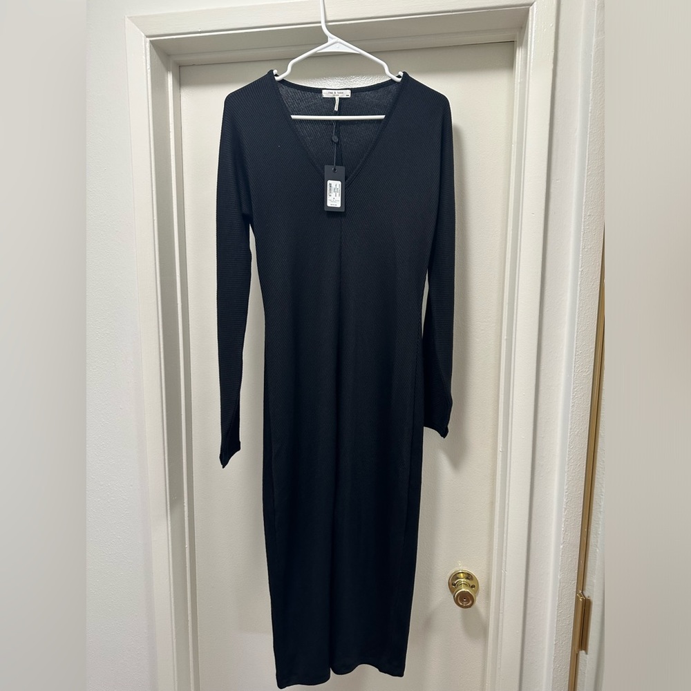 Rag & Bone Black midi 3/4 sleeve ribbed Dress Medium